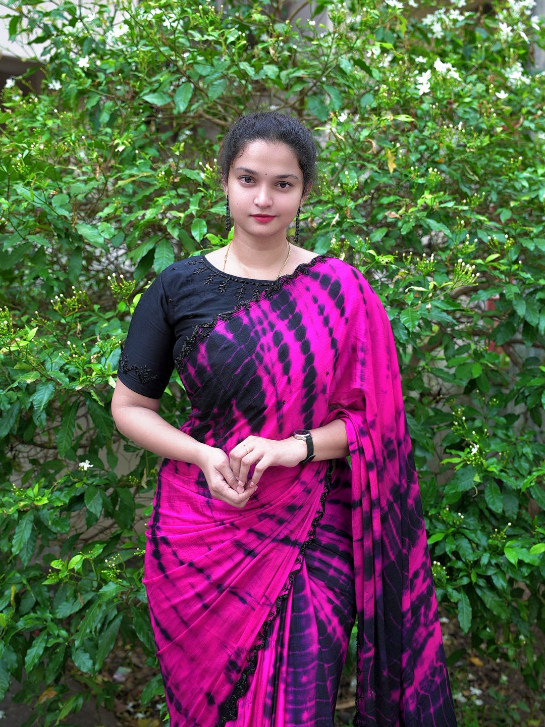 Tie and dye pure chinnon handwork saree