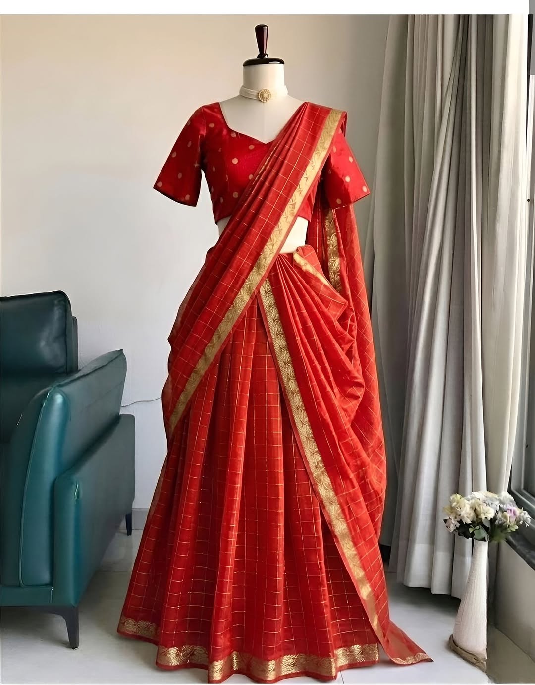 Vintage chex Half saree