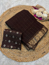 Viscose georgette checks sequins pattern sarees
