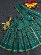 Viscose georgette vintage checks fully stitched half sareee