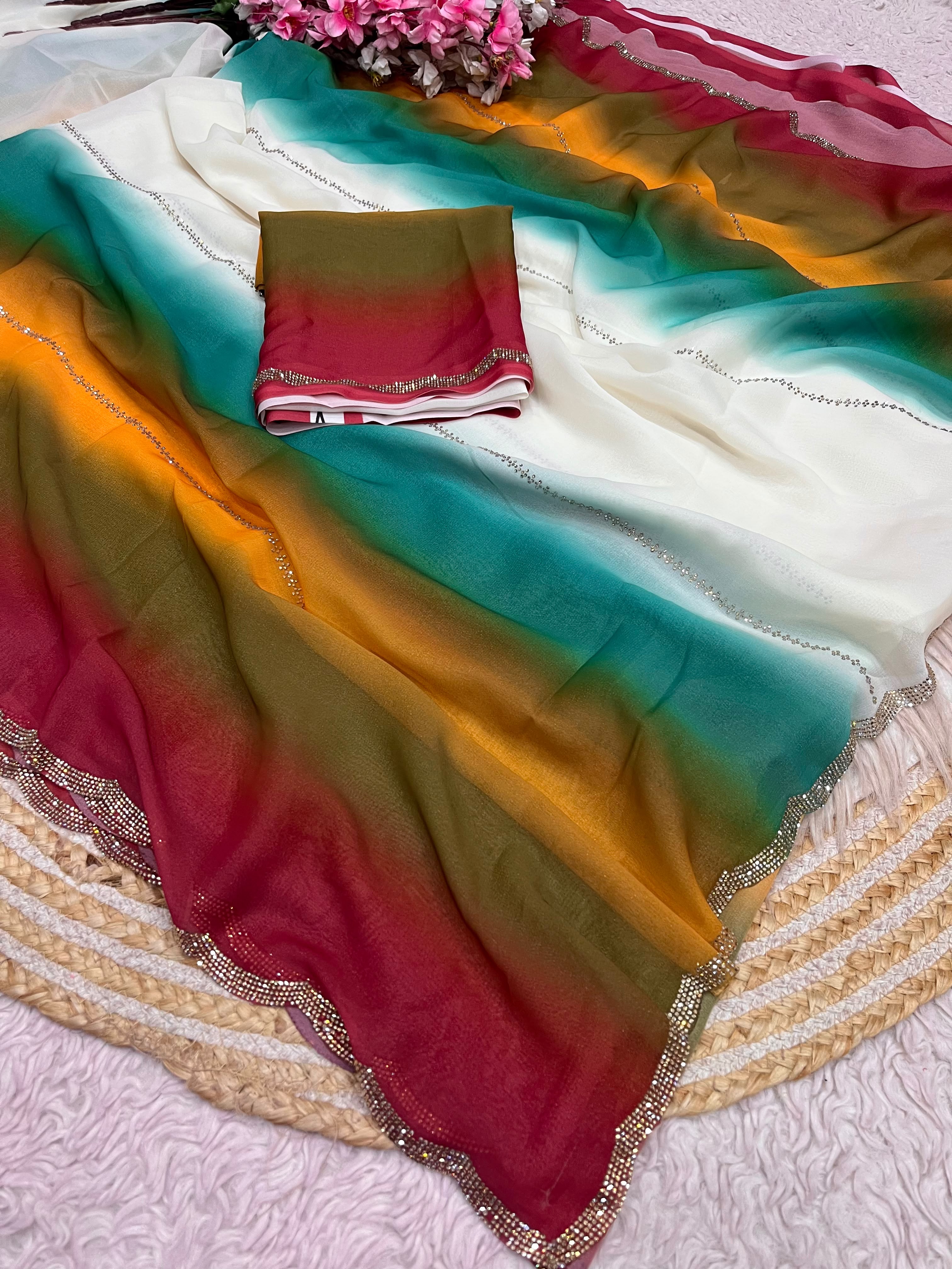 Multi shade party wear saree