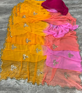 Chiffon multi shaded hand work sarees