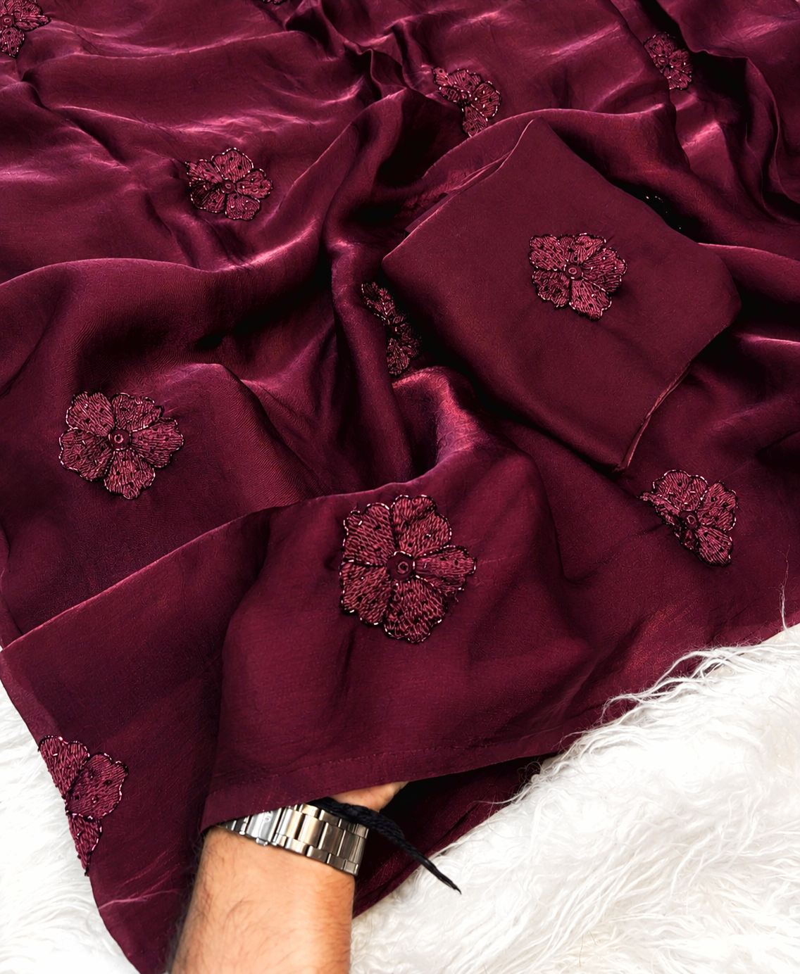 Dark mocha flower space silk saree