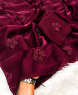Dark mocha flower space silk saree