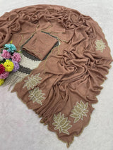 Soft rangoli crush lotus handwork saree
