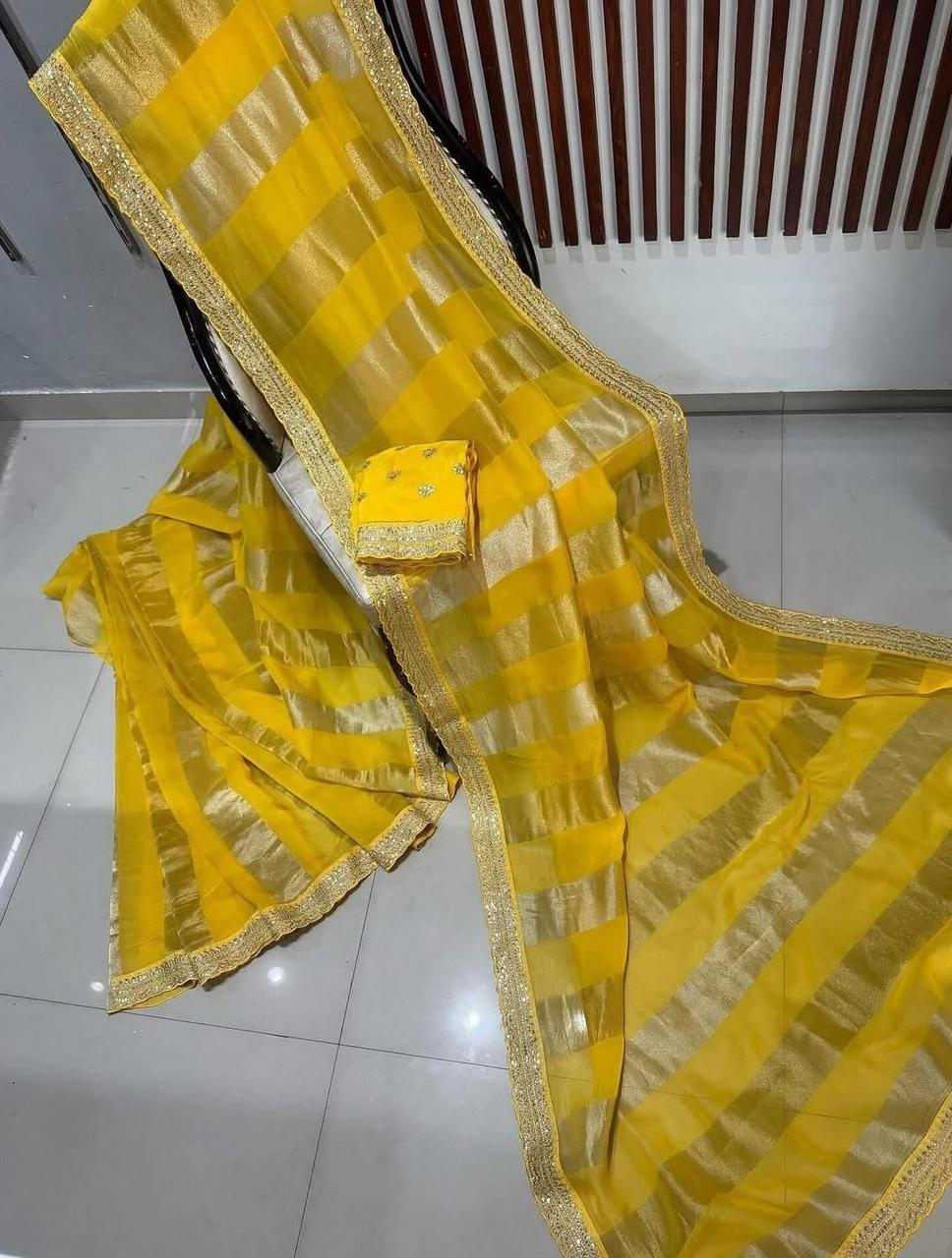 Kaddi georgette tissue weaving saree
