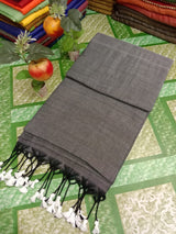 Plain khadi cotton saree with tassels