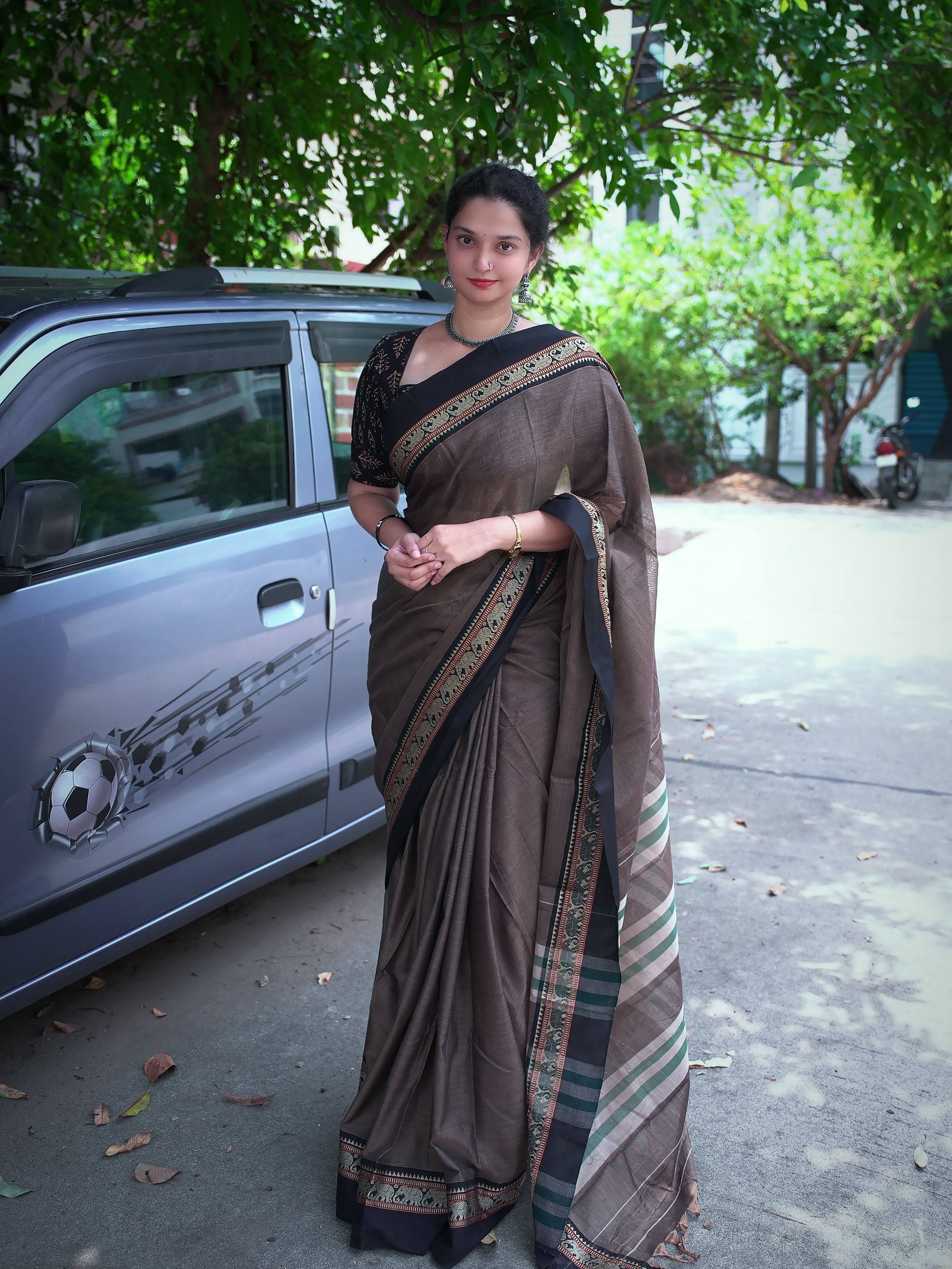 Narayanpeta Mercerised Cotton elephant gap boarder