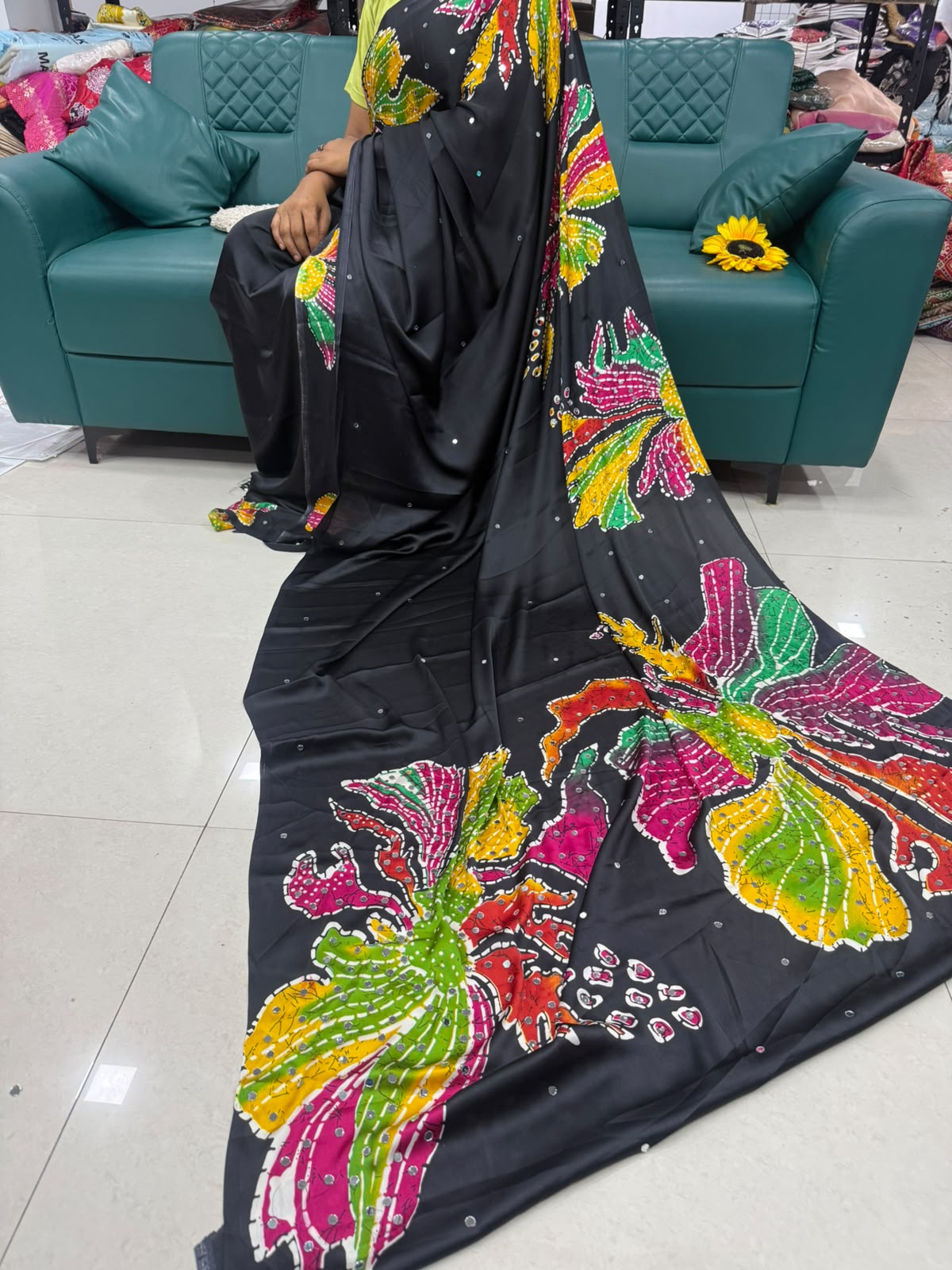 Ajrak gajji silk mirror work saree