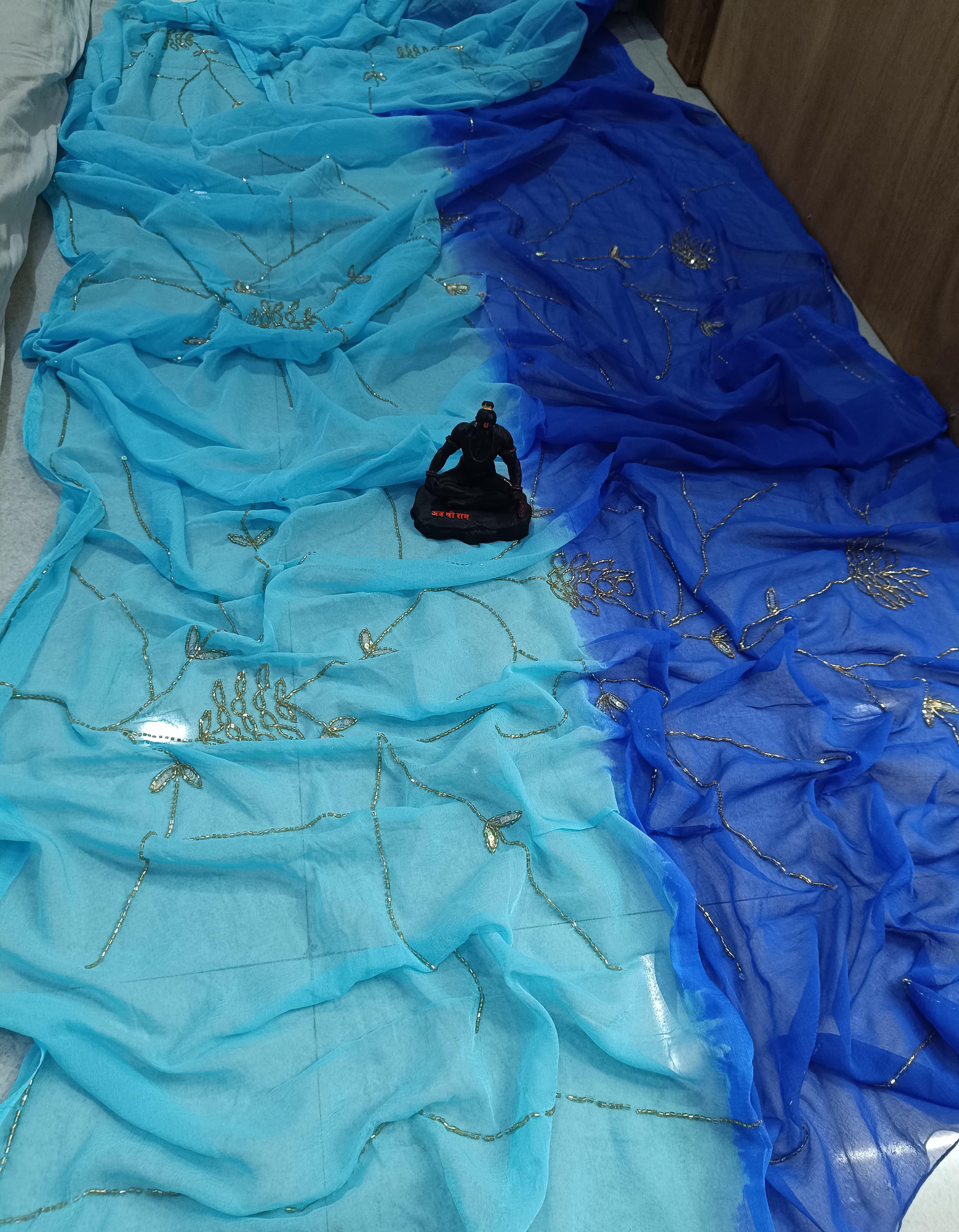 Chiffon pure jaal handwork saree