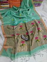 Pure linen jambdani tissue silk saree