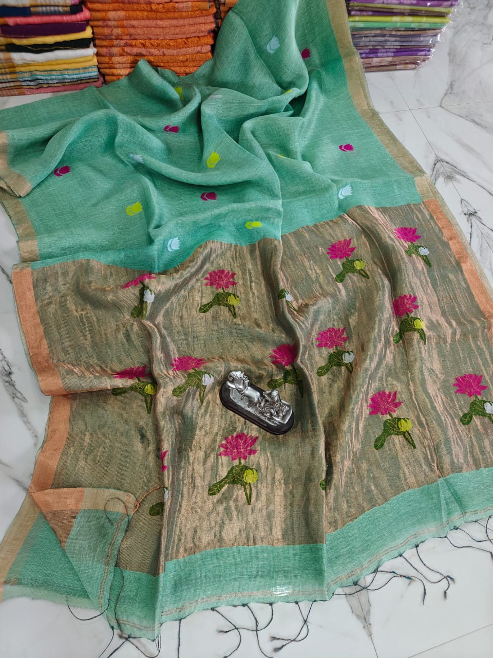 Pure linen jambdani tissue silk saree