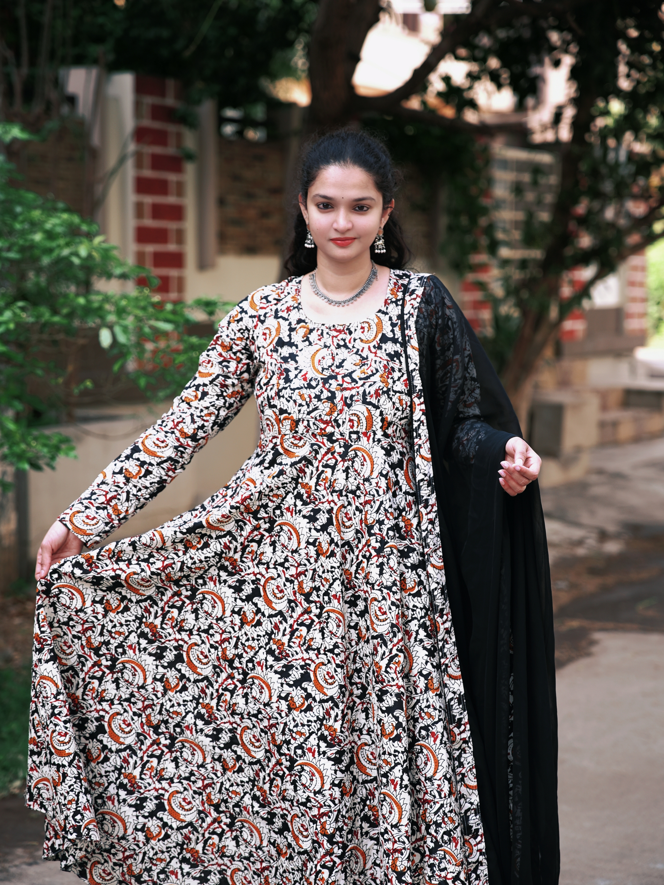 Pure Cotton Kalamkari Block Print Anarkali with Georgette Duppatta