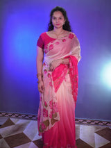 Soft teby silk lotus katli handwork dual shade saree