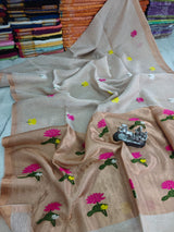 Pure linen jambdani tissue silk saree