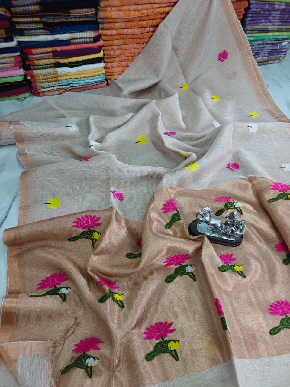 Pure linen jambdani tissue silk saree