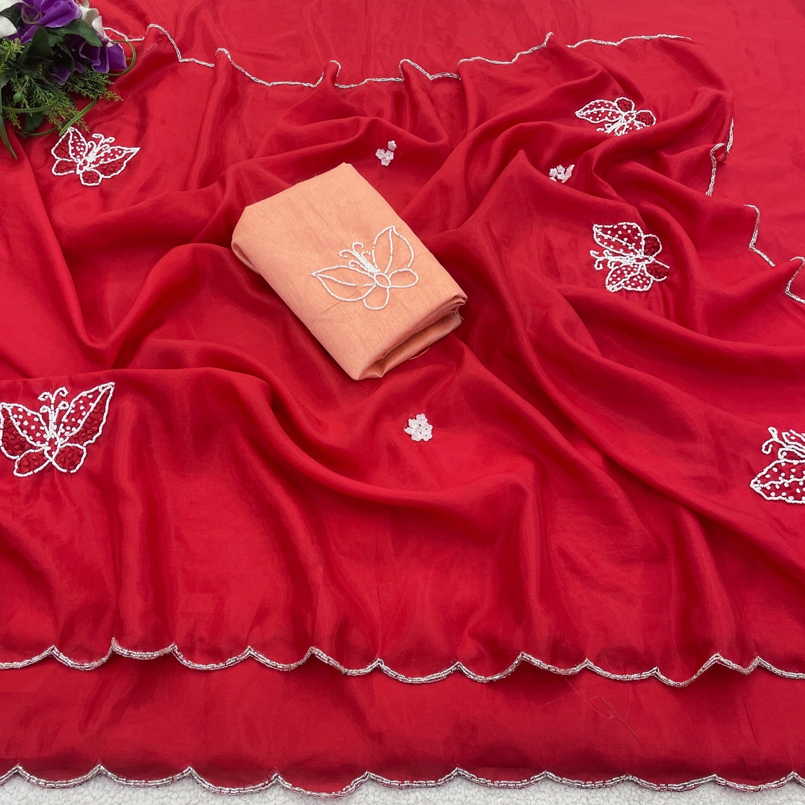 HO silk handwork saree with raw silk blouse