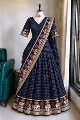 Viscose georgette fully stitched checks lehanga/ half saree