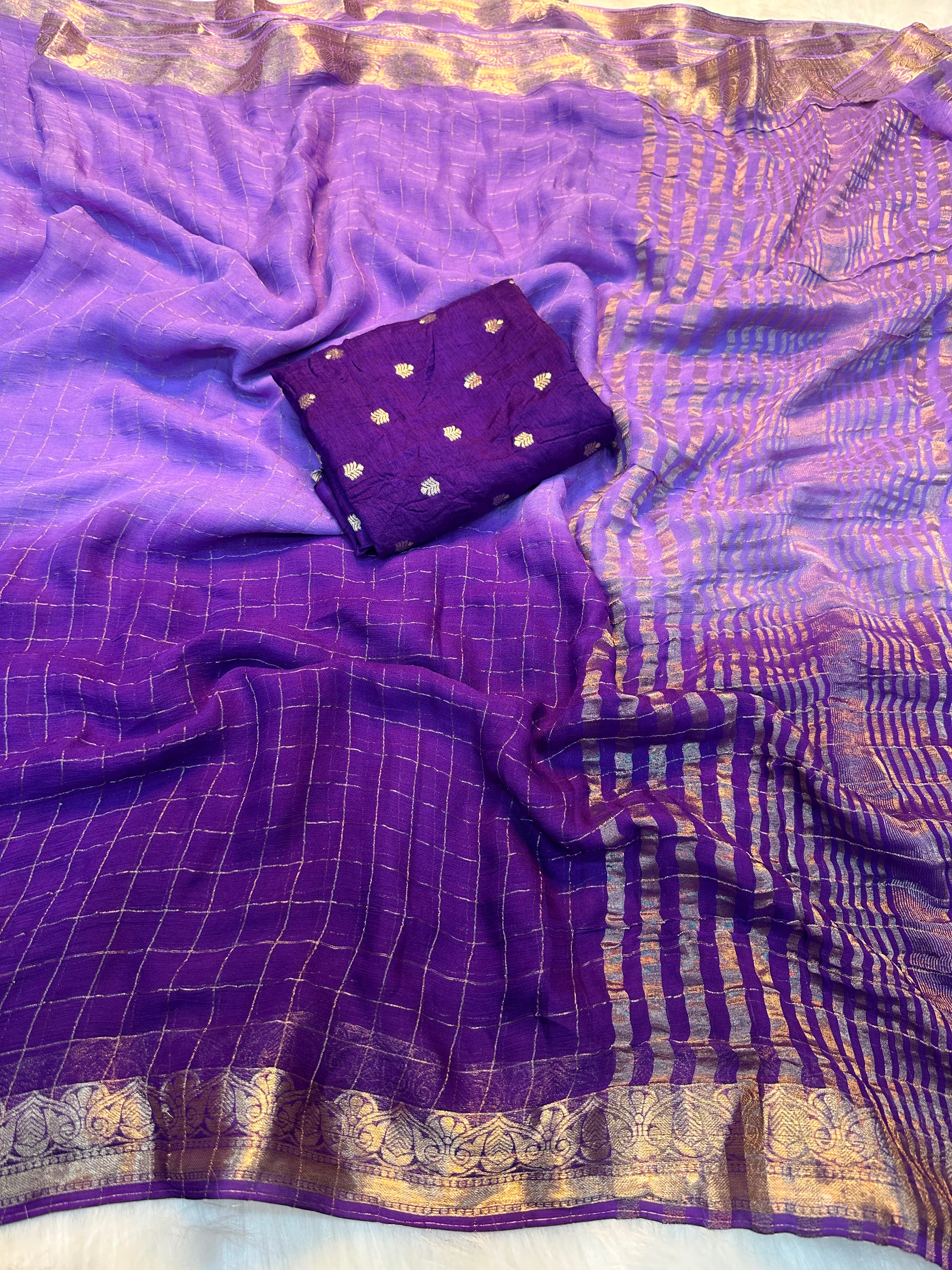 2 shaded viscose georgette checks saree