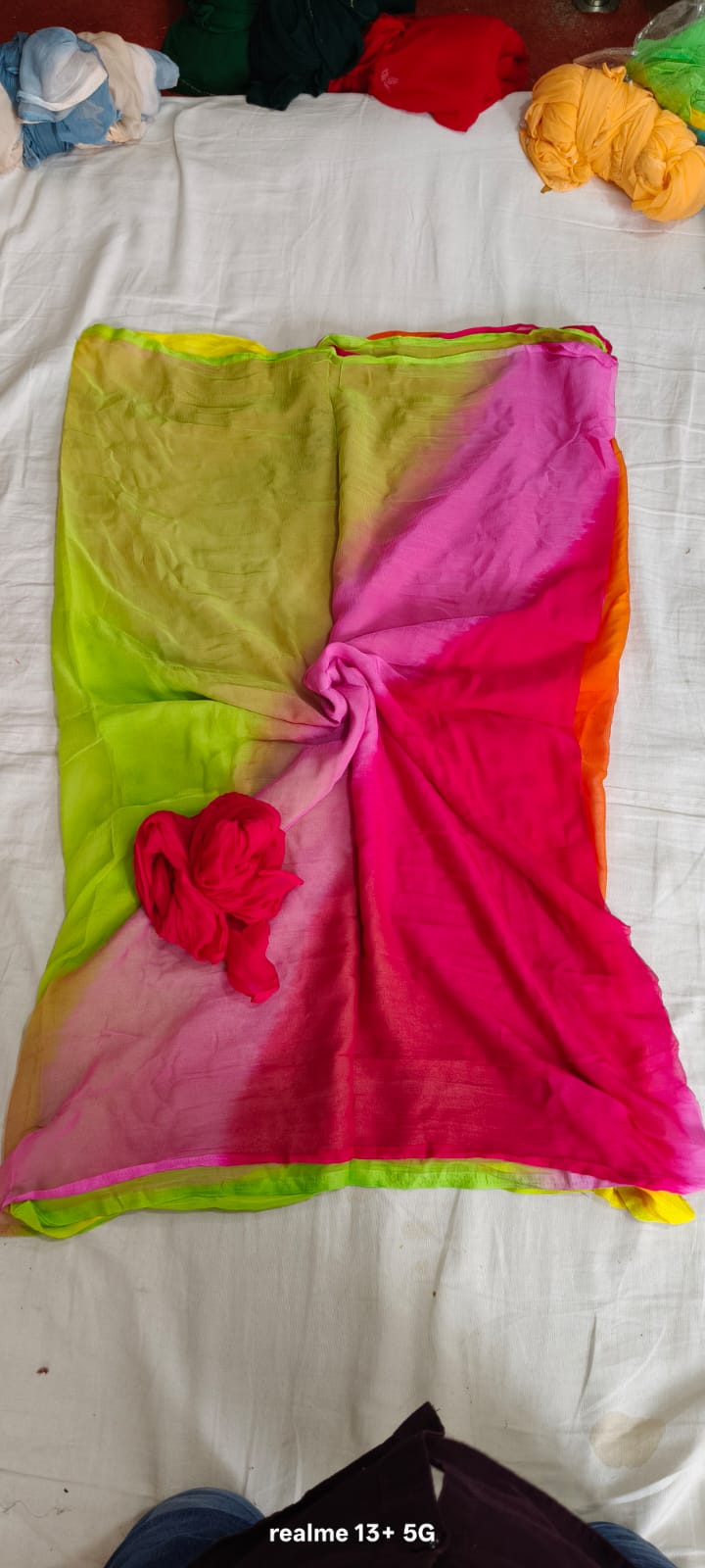 Chiffon multishaded saree