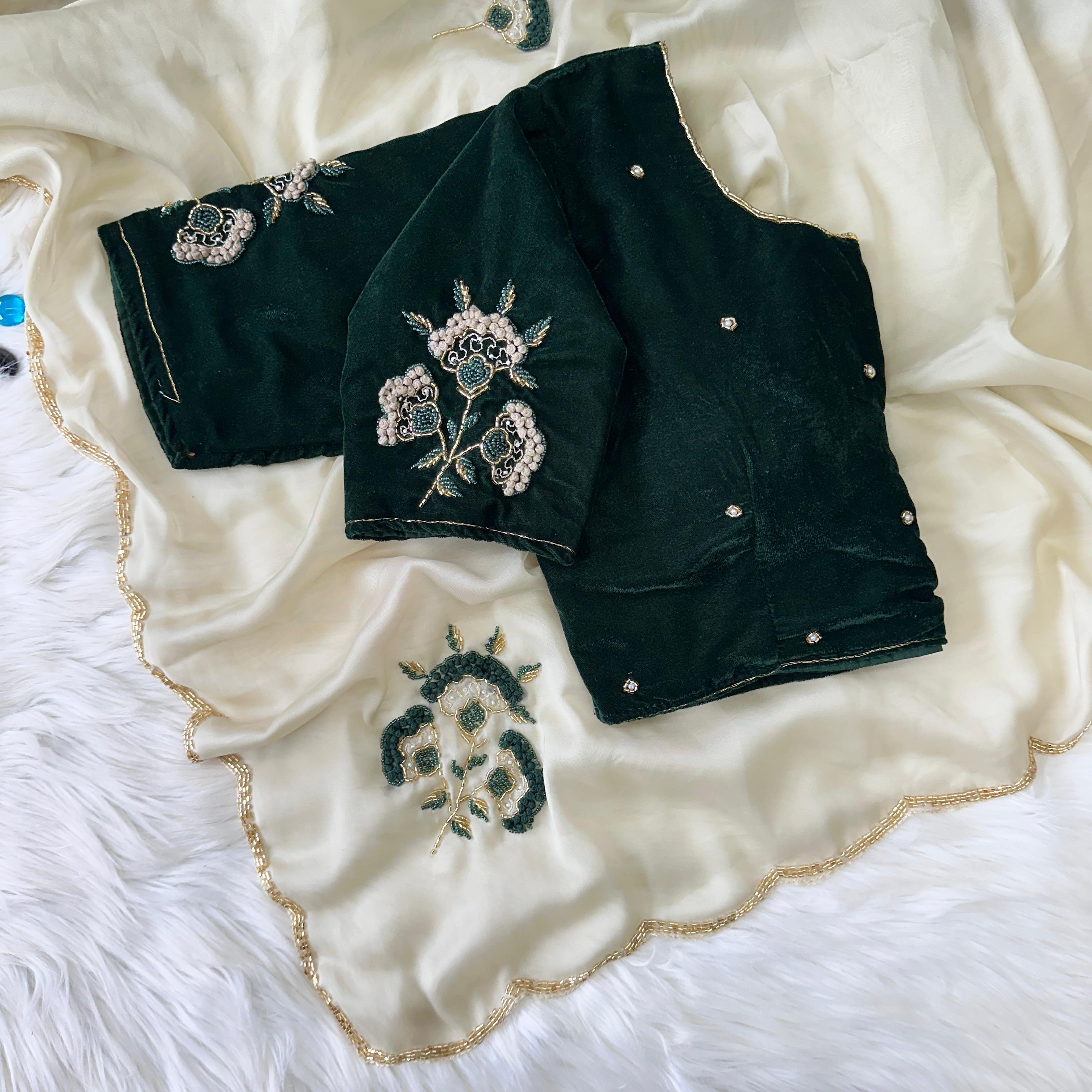 Rangoli silk saree with velvet blouse unstitched