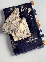 Premium Chanderi Silk Saree Fully Stitched blouse