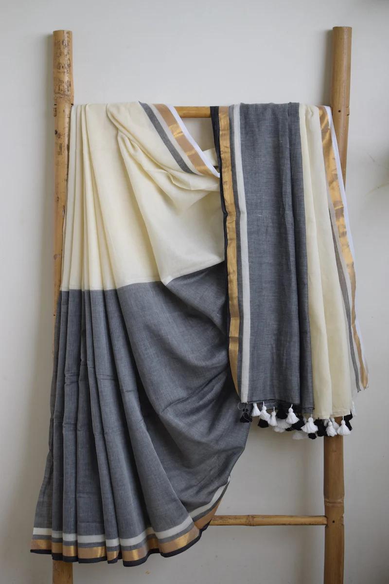 Mul cotton half and half saree