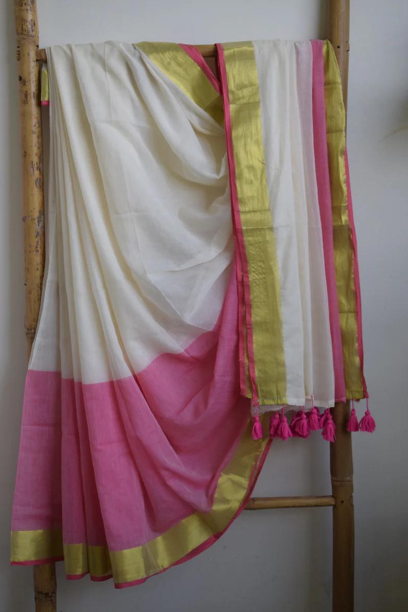 Mul cotton half and half saree