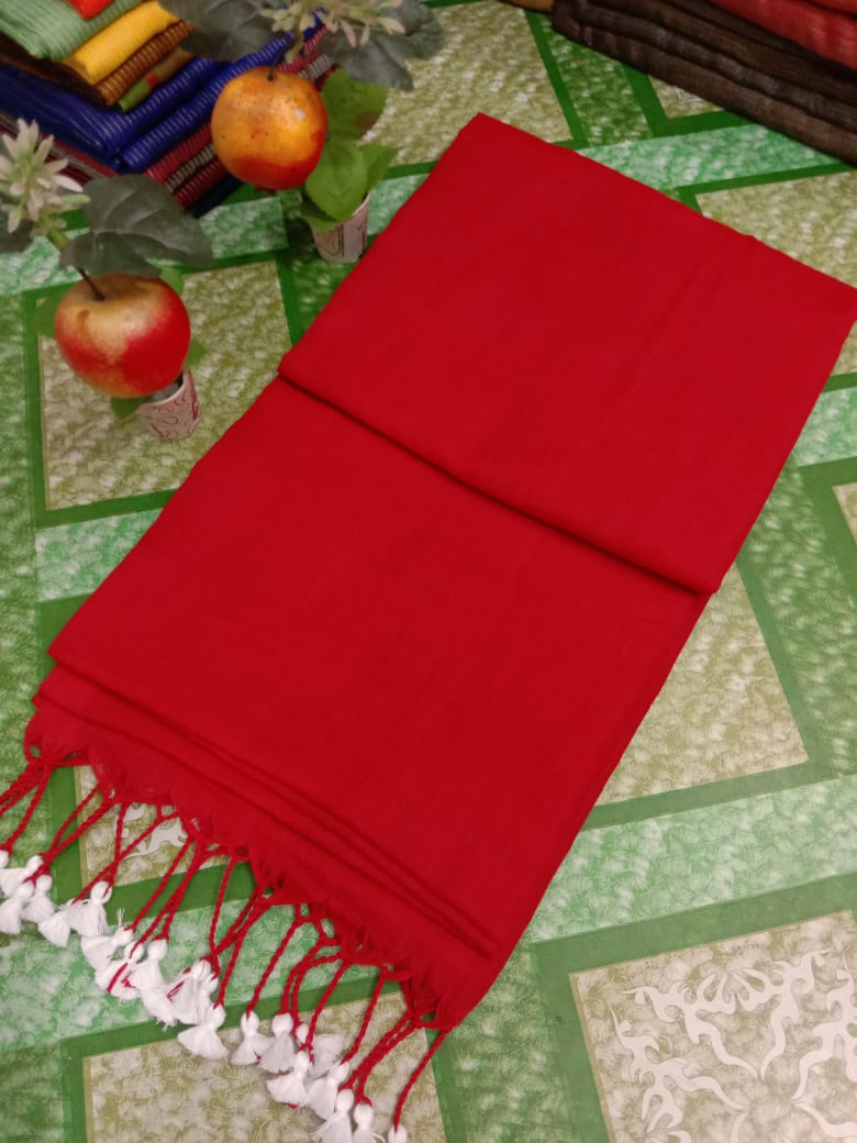 Plain khadi cotton saree with tassels