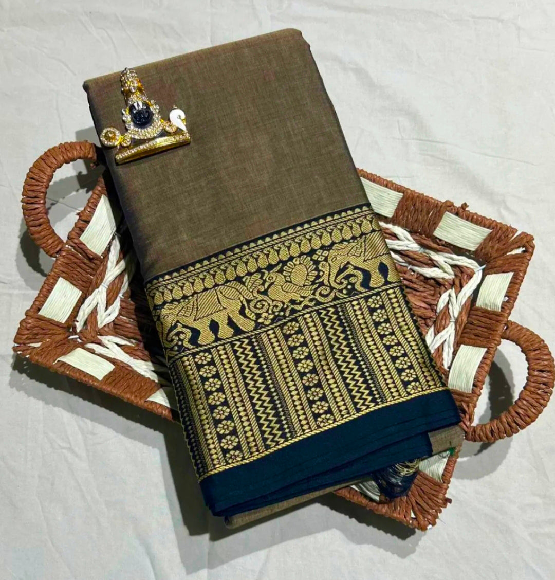 Narayanpeta Mercerised Cotton saree elephant boarder