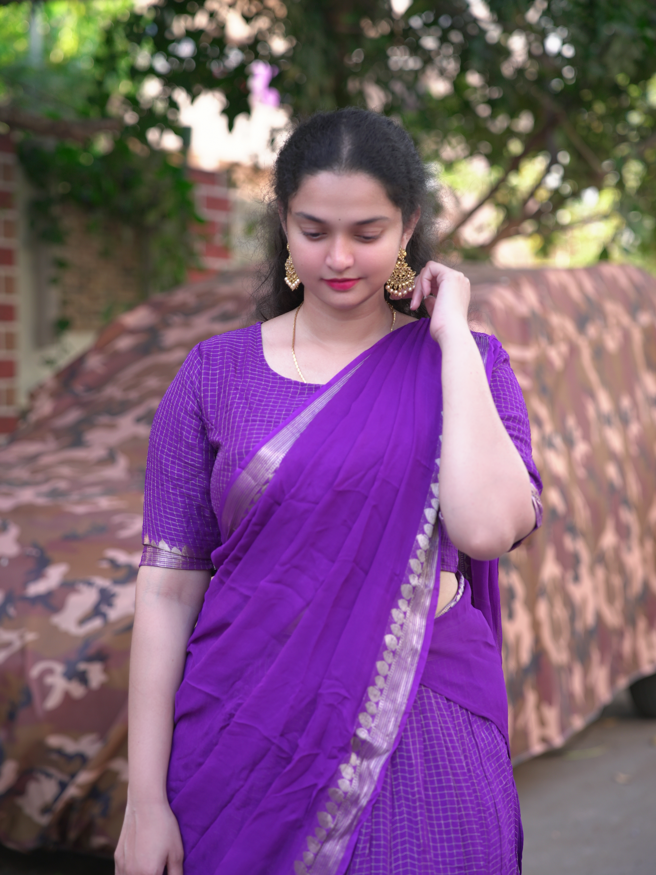 Vintage checks half saree lehanga set