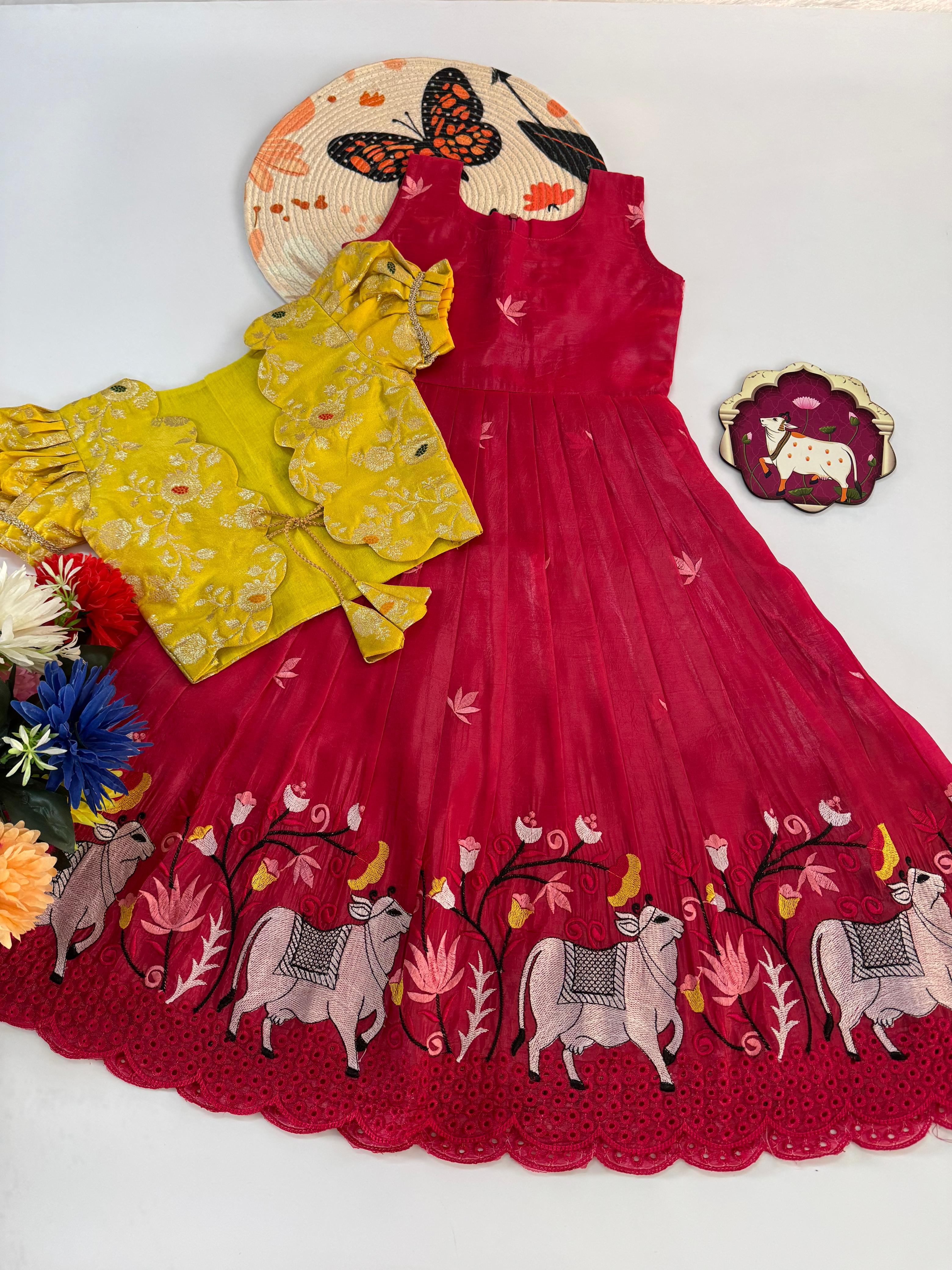 Riya catalogue Pichwai kids dress set