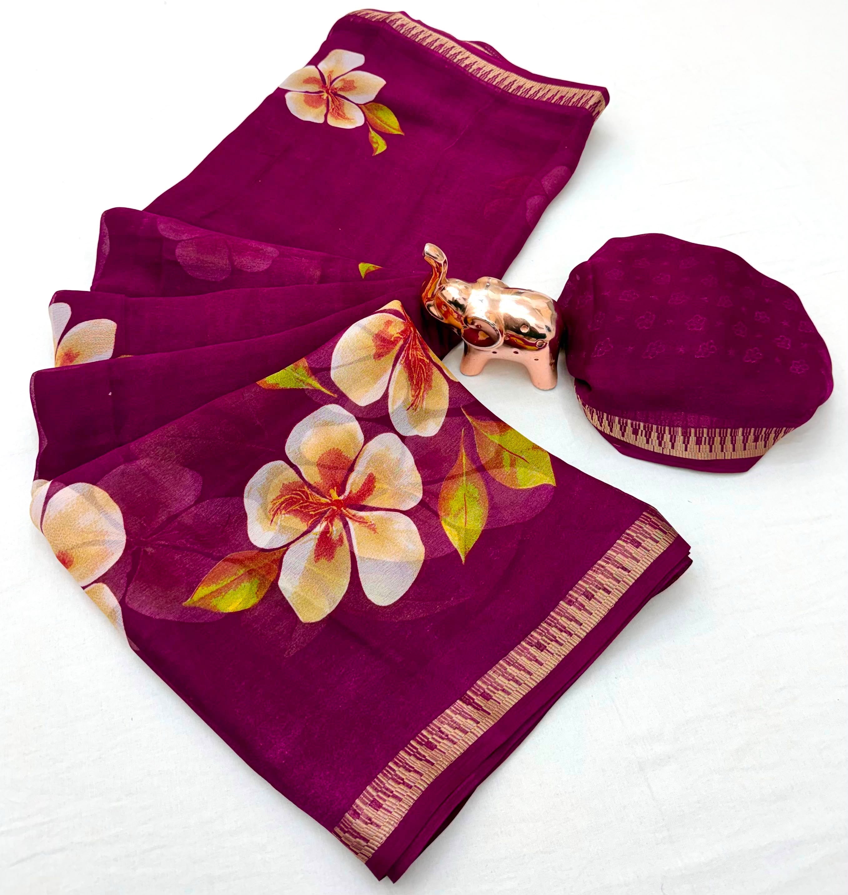 Soft marshmallow georgette floral saree