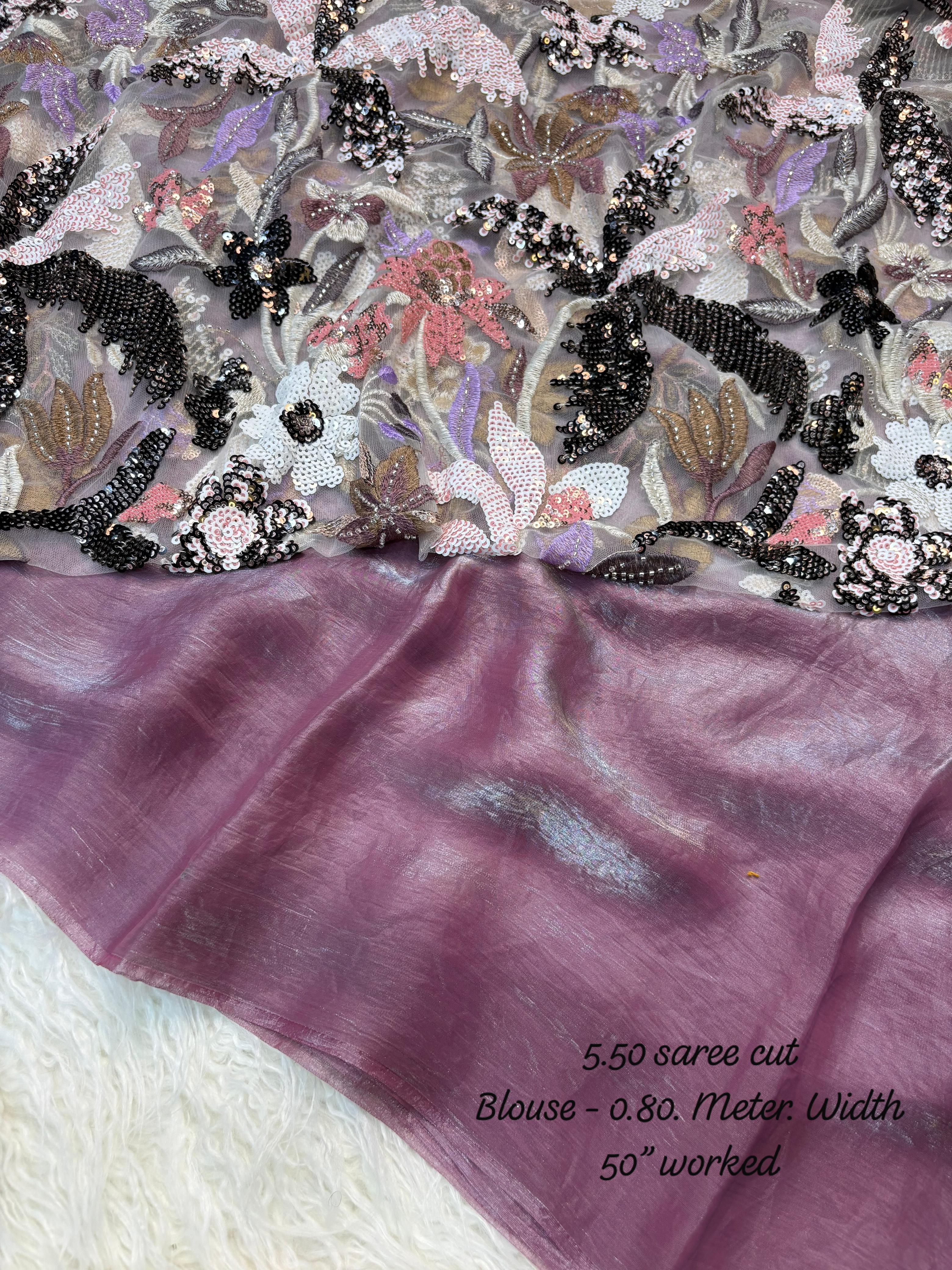Dual tone space silk saree with 3d designer blouse