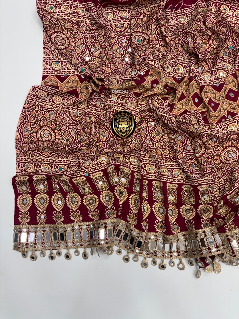 Ajrak Satin design mirror saree