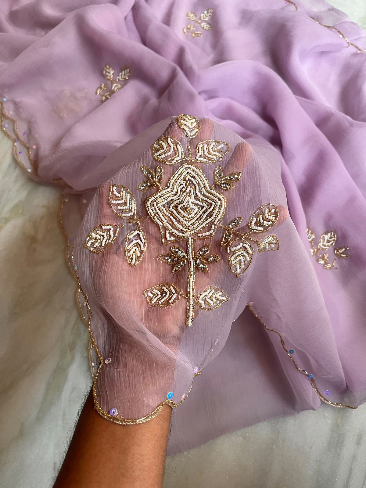 Pure chiffon and organza handwork saree