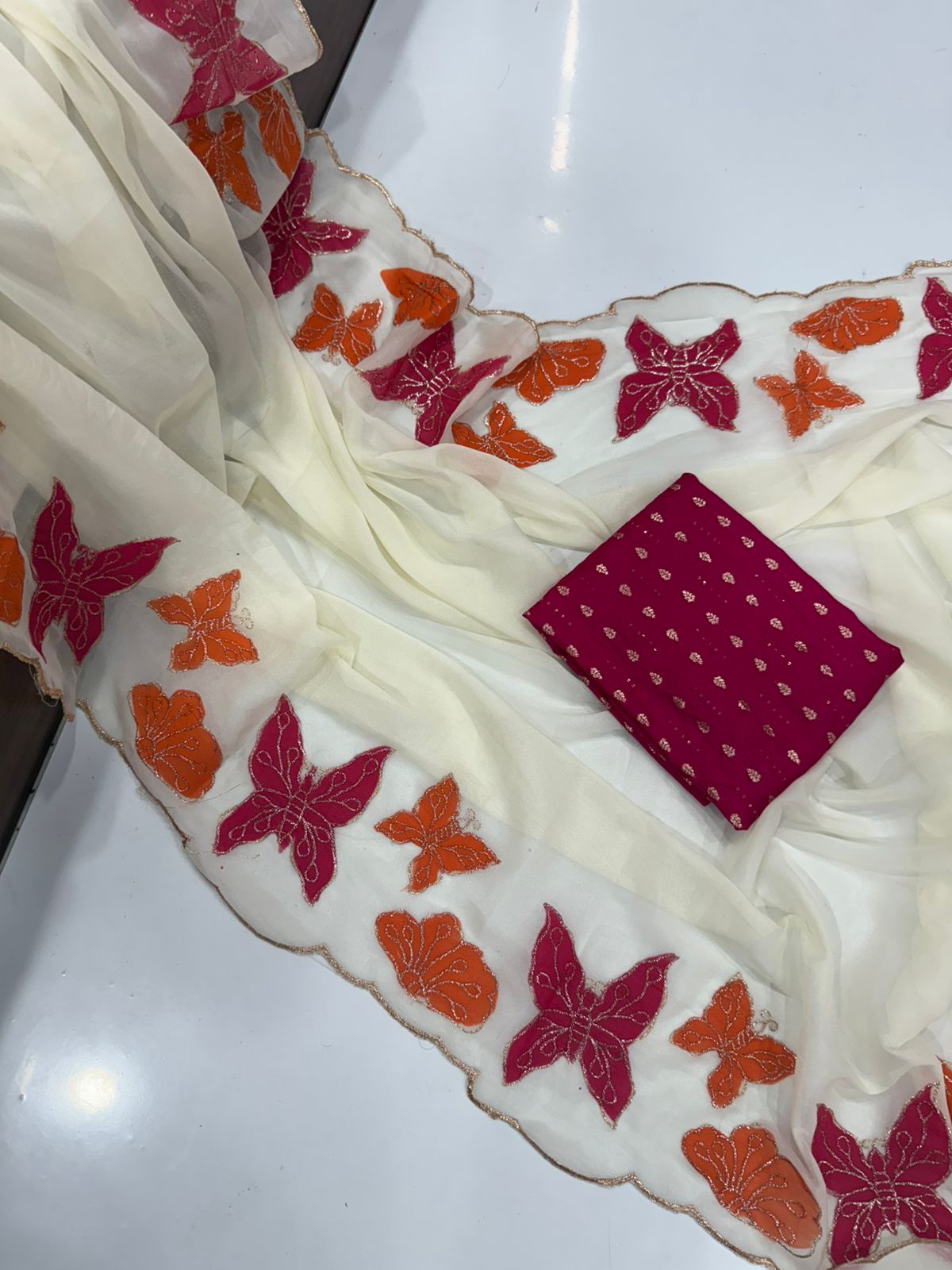 Spring georgette embroidery brush paint saree