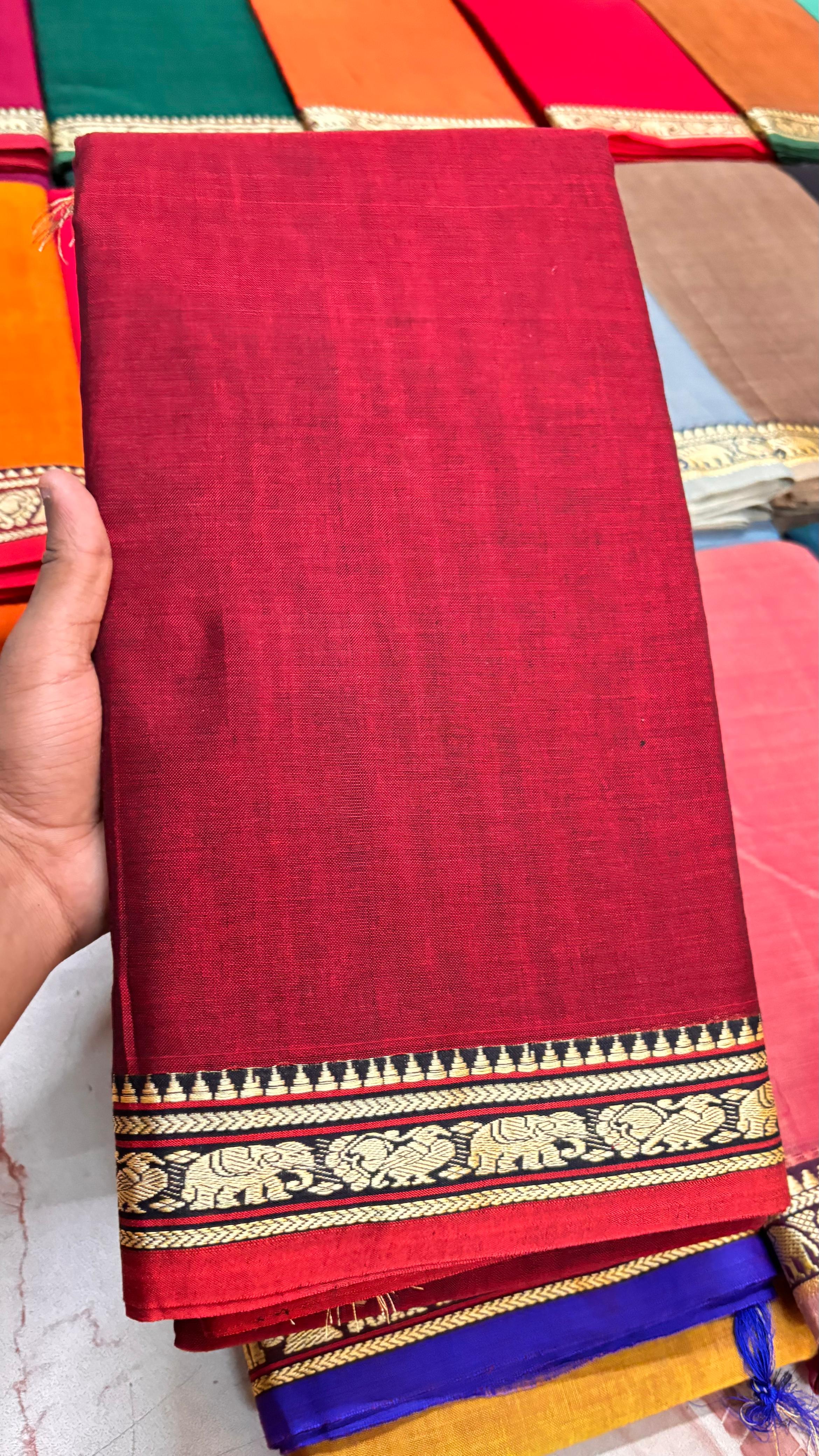 Narayanpeta Mercerised Cotton elephant small boarder saree