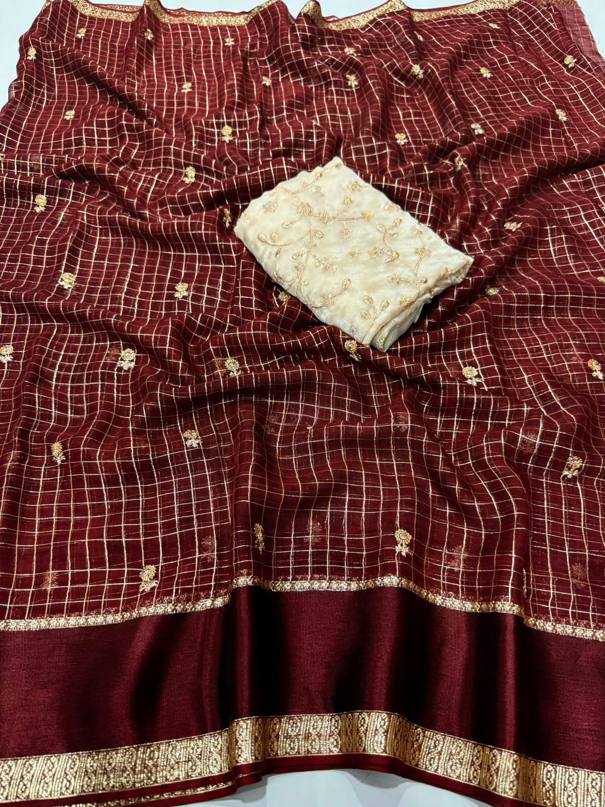 Surabhi- Viscose Georgette weaving checks saree
