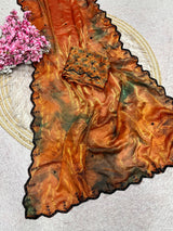 Space silk digital print handwork saree