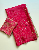 Ajrak design crepe silk mirror saree