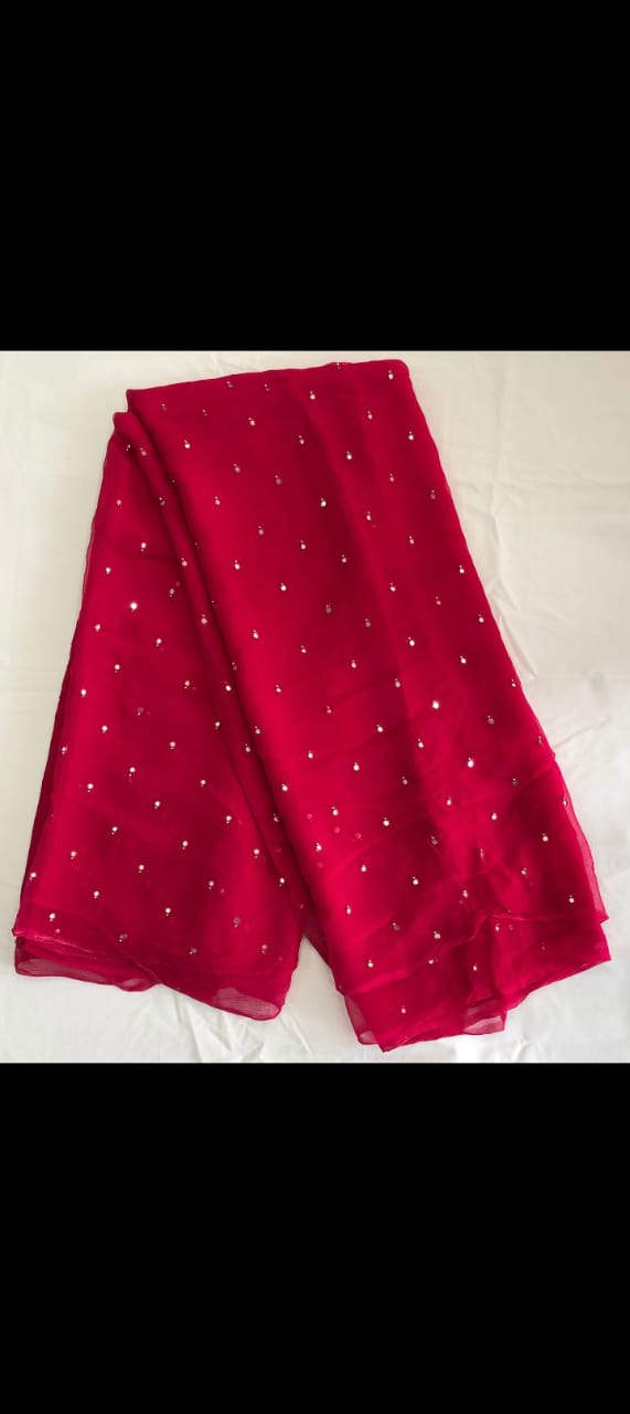 Chiffon mirror work saree
