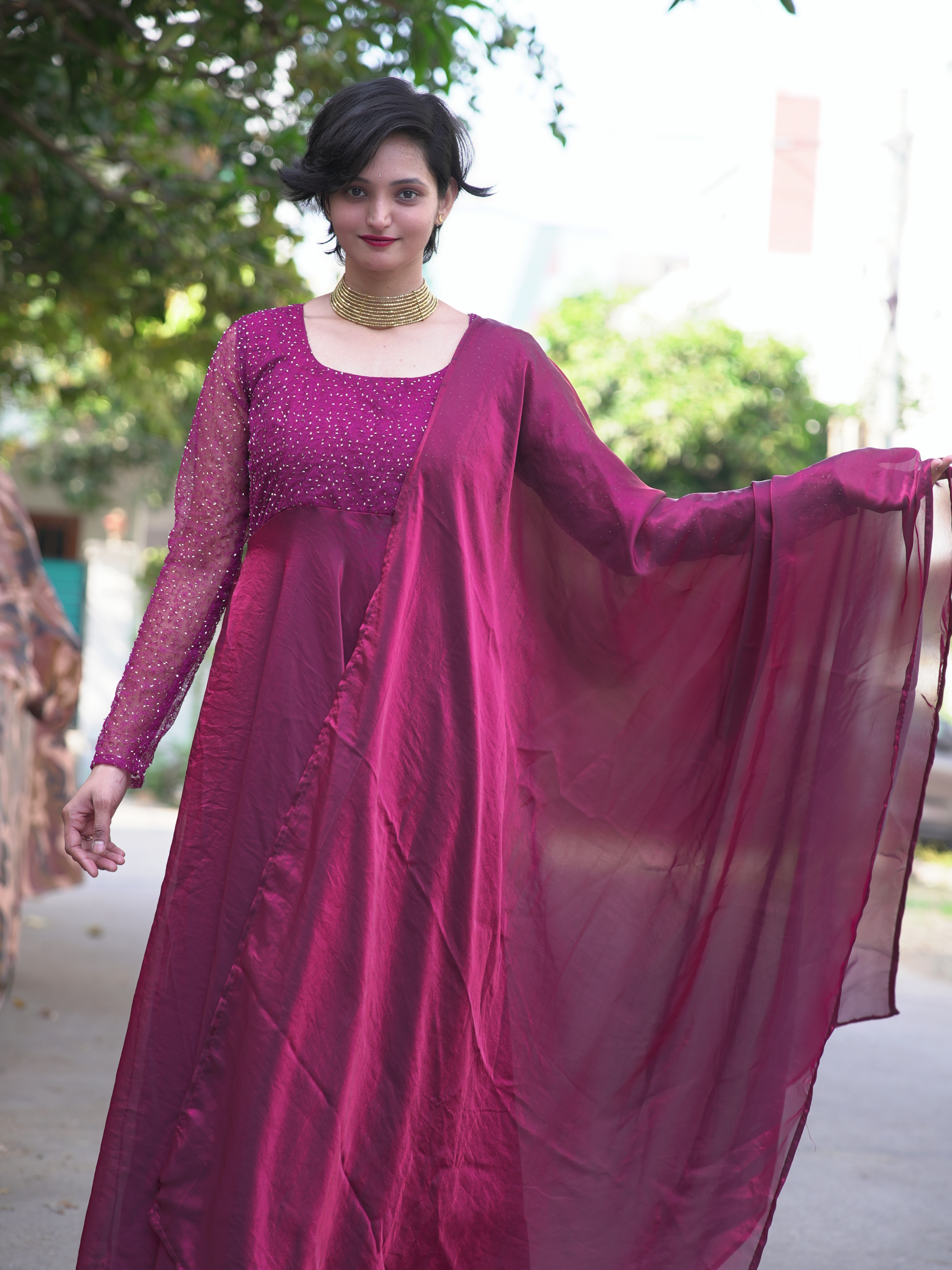 Space silk umbrella dress set