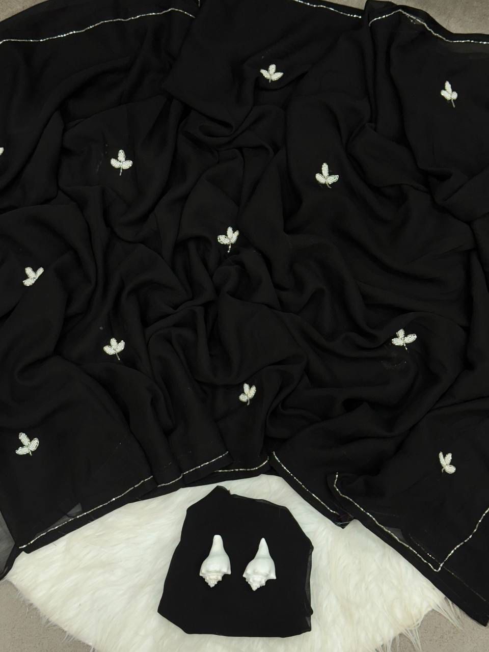Soft chiffon saree leaf pattern