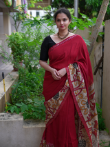 Mangalagiri silk handloom kalamkari gap boarder saree