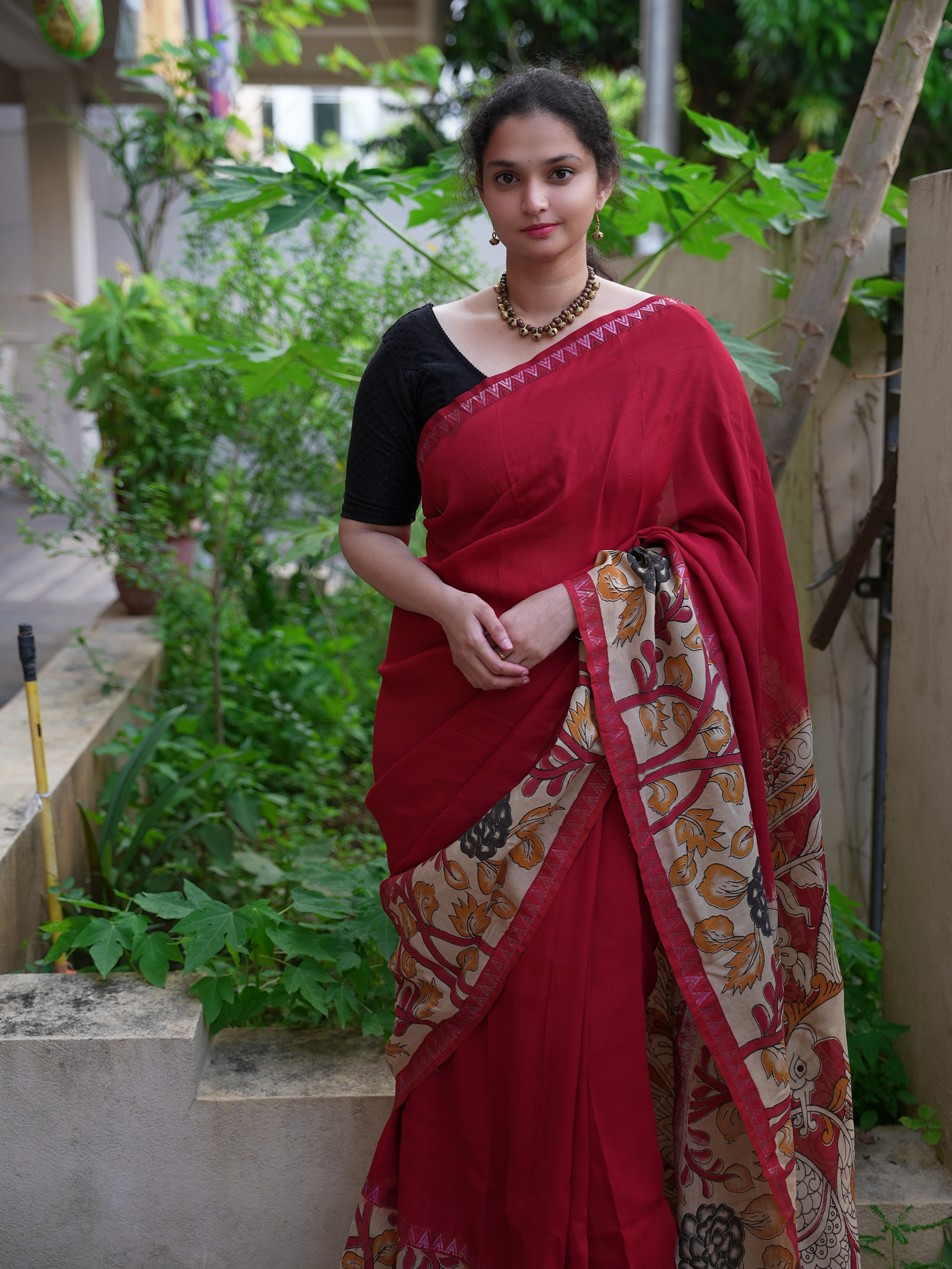 Mangalagiri silk handloom kalamkari gap boarder saree
