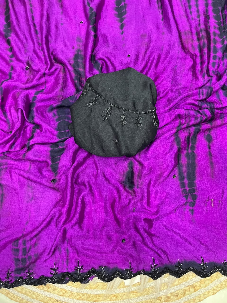 Tie and dye pure chinnon handwork saree