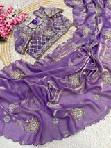 Space silk Beads work Stitched blouse saree