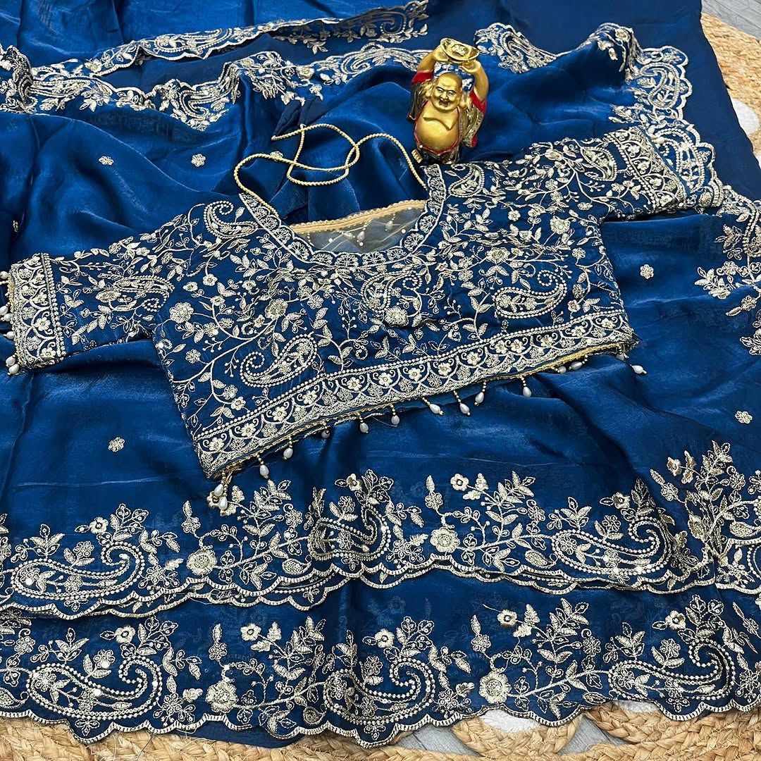 Space Silk Embroidery work saree with stitched blouse