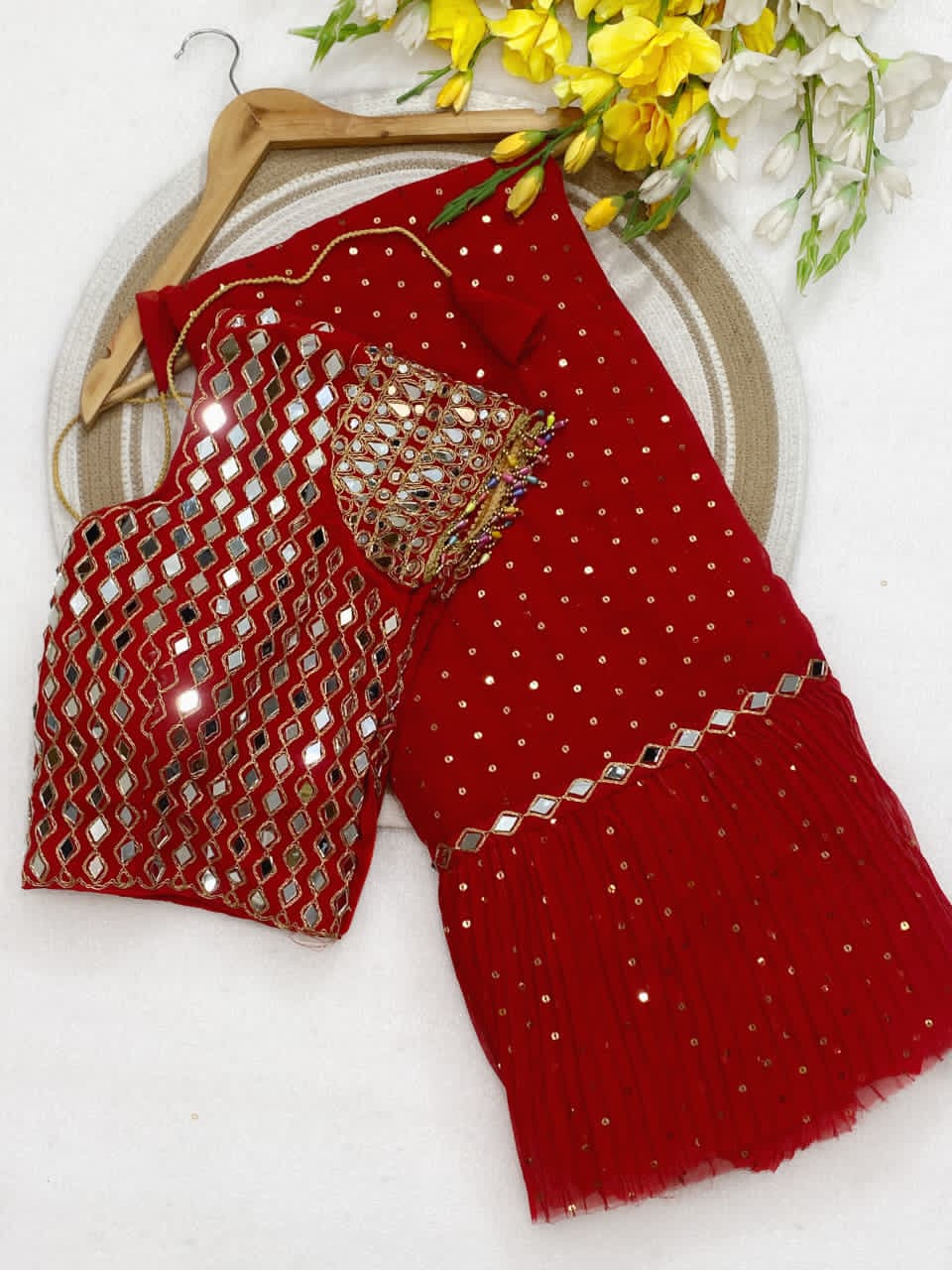 Bollywood style Rani ruffled saree